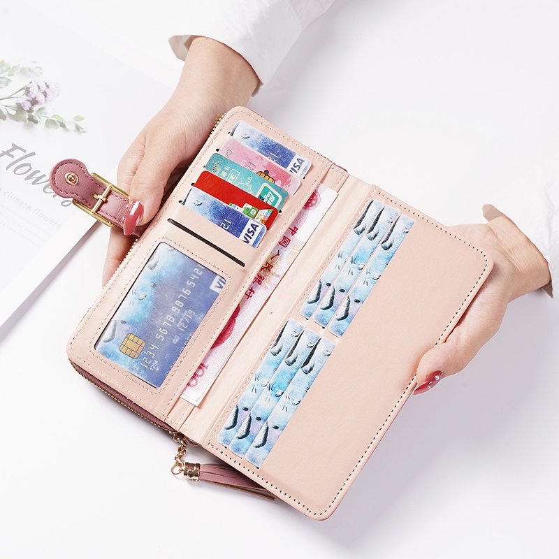 Dompet Panjang Lipat Zipper Multifungsi Korea Style Dompet Fashion Cewek Resleting Klip Women Wallet PU Satu7an D88