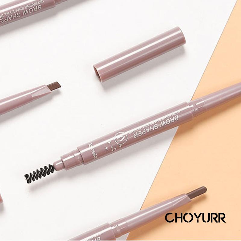 【COD】Pensil Alis Eyebrow 2 in 1 Kepala Double Head Spin Automatic Eyebrow Pensil Tahan Lama Tahan Air Warna Alami -CH