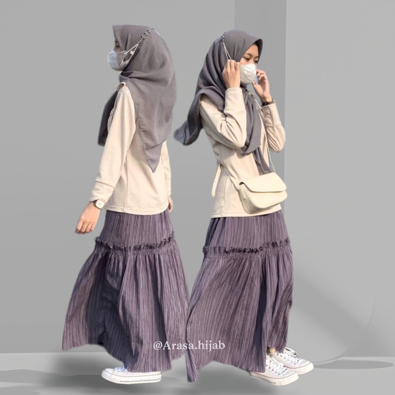 Emma Ruffle Skirt By Arasa Hijab • Rok Ruffle • Rok Crinkle Premium