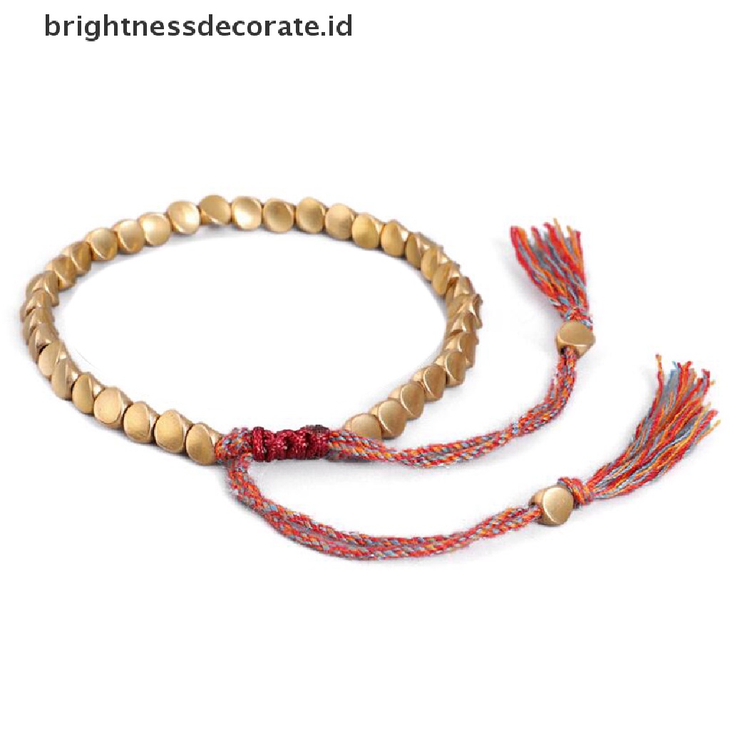 [Birth] Tibet Dikepang Knitg Tembaga Manik-Manik Tali Keberuntungan Gelang Bangle Unisex Perhiasan [ID]