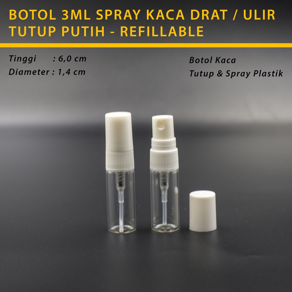 Botol Spray Kaca 3ml Refill Parfum Vial Travel Size Decant TUTUP PUTIH