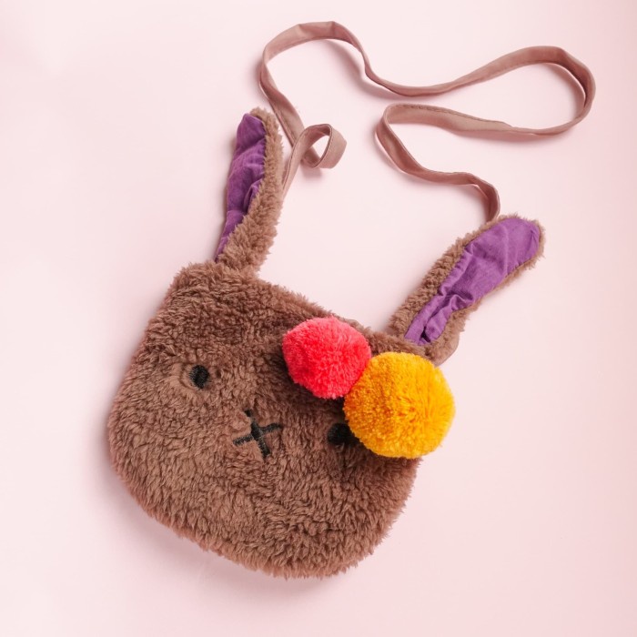 Furry Bunny PomPom Kids Sling Bag / Tas Selempang Fashion Anak Michiko