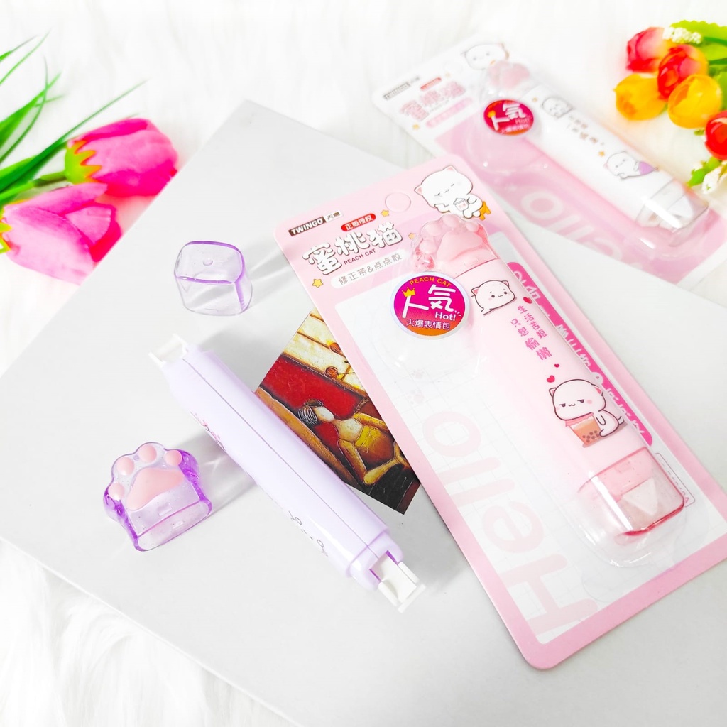 "CORRECTION TAPE DAN GLUE TAPE LEM CAKAR KUCING ROLL TWINGO 2 IN 1 TIPE-X MULTIFUNGSI TG--B2813A PENGHAPUS PULPEN  WARNA WARNI PASTEL ALAT TULIS UNIK"