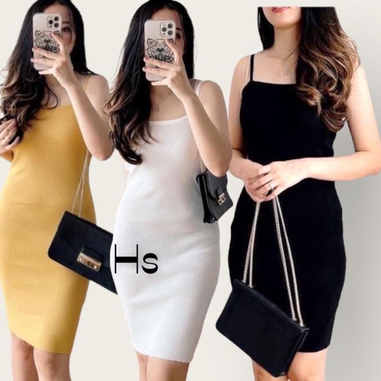 >V44859) DRESS SEXY POLOS WANITA SPANDEK HALUS/SLING DRESS