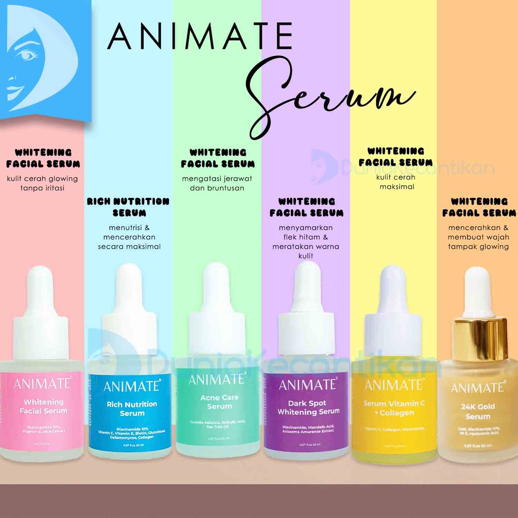 Animate Whitening Face Serum Dark Spot Rich Nutrition 24K Gold Vitamin C + Collagen Serum Wajah BPOM Acne serum Animate