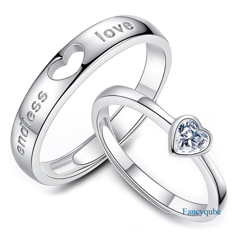 2pcs/set Cinta Hati Zirkon Cincin Pasangan Yang Dapat Disesuaikan Berongga Tak Berujung Cinta Kekasih Pasangan Rings Untuk Wanita Pria Pertunangan Pernikahan