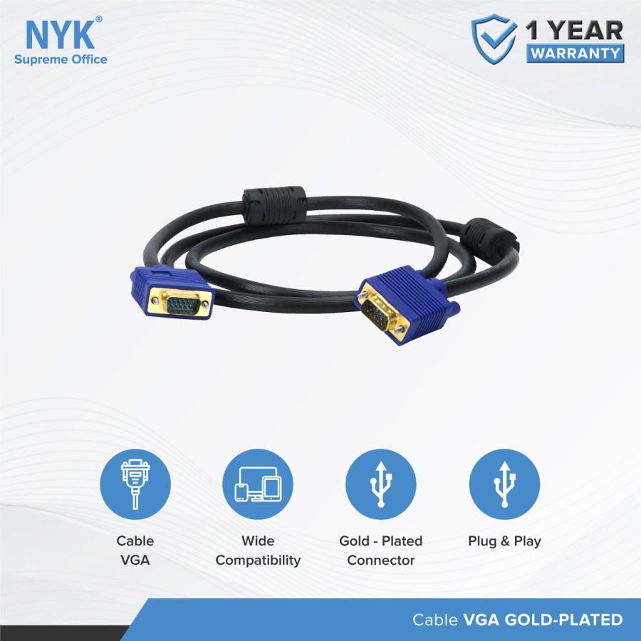 Kabel VGA Gold Plated Merk NYK Kualitas Bagus