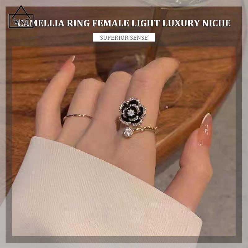 COD❤️Cincin Camellia Berlian Aksesori Cincin Mewah Wanita-A.one