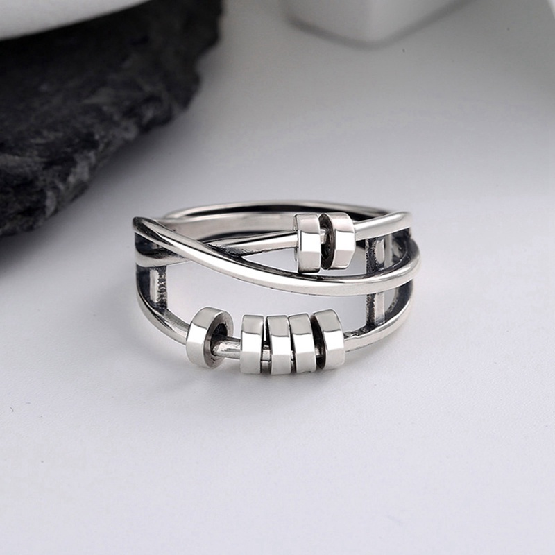 Adjustable Anxiety Ring Silver Relieve Fidget Spinner Worry Beads Meditasi