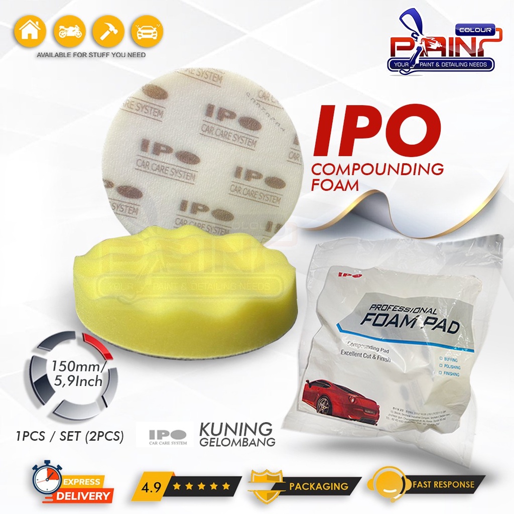 IPO Busa Poles Gelombang Wave Foam YELLOW 150MM COMPOUNDING POLISHING