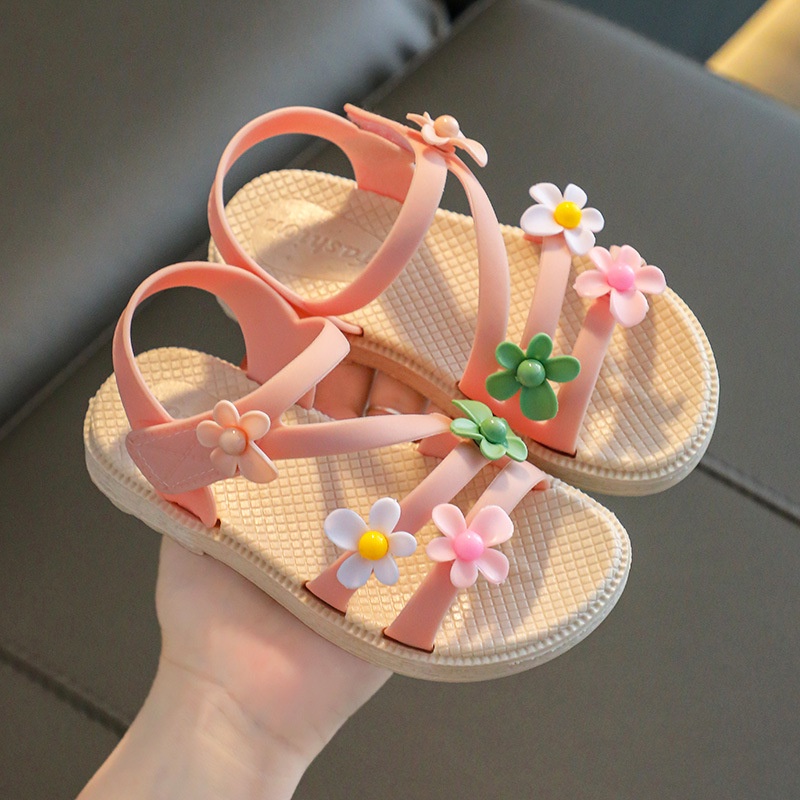 SHOEGALLERY LV0207 Sandal Import Anak Perempuan Motif Tali Zig Zag Bunga