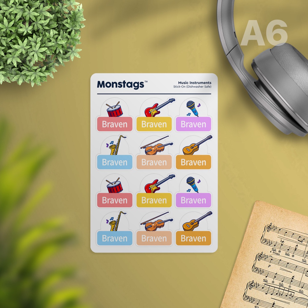

Monstags Sticker Label / Stick-On Waterproof Tag - Music Instruments