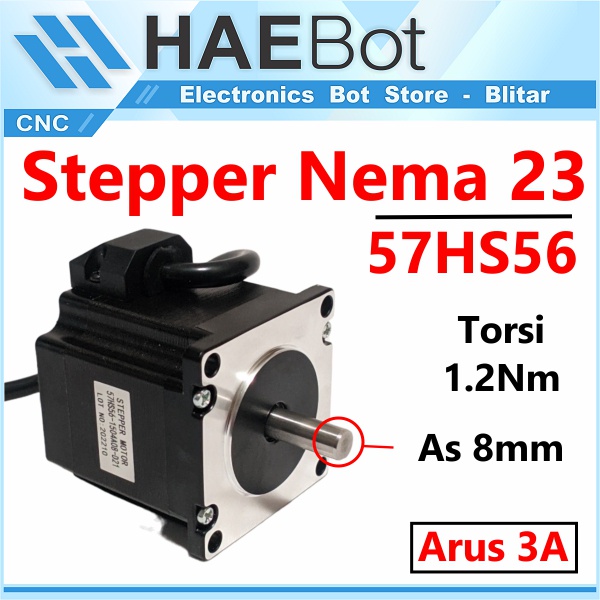 [HAEBOT] Motor Stepper Nema 23 57HS56 As Shaft 8mm 8 CNC Router Plasma Robot Laser Milling High Torque Mesin Induksi Slider Mekanik Bipolar 2 Phase Fasa Coil Dinamo Penggerak