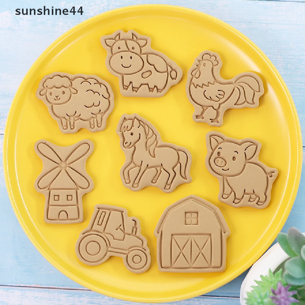 Sunshine 8Pcs/Set Kartun Hewan Pertanian Cookie Cutters Farm Party Cake Decorag Cetakan.