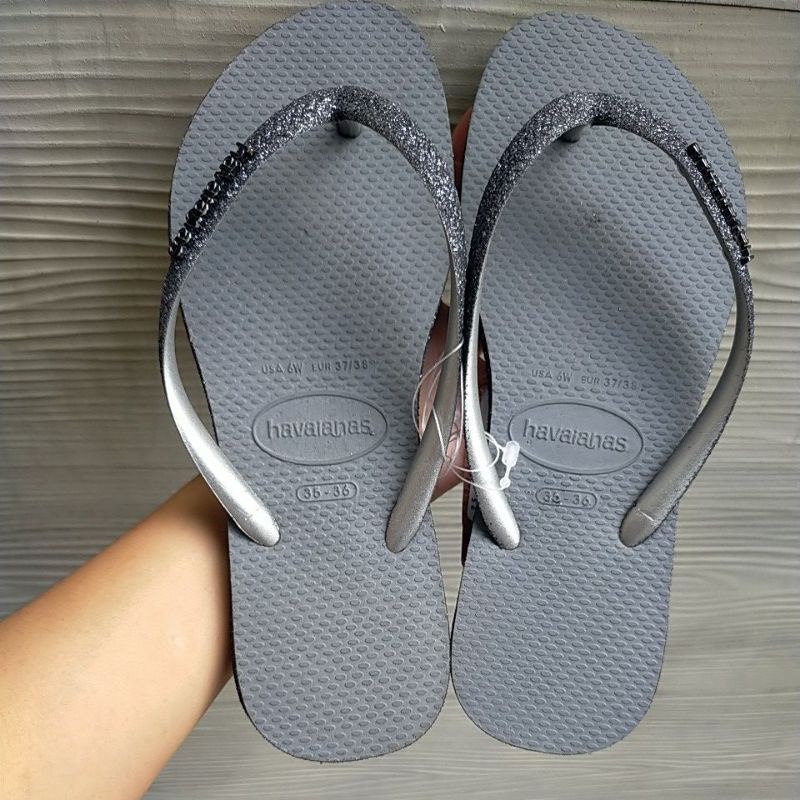 Sandal Jepit Wanita Havaianas Slim Sparkle Me - Stell Grey