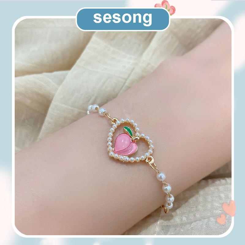 Gelang Hati Persik Simulasi Persik Manis Musim Panas Berlapis Emas Sweet SS