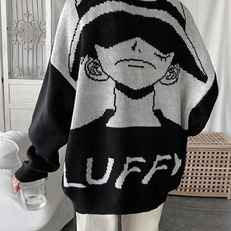 [LNO.15Ja23ᴹ] Stiego-Moonkey D,Luffy  Sweater Rajut Streetwear Vintage Style Knitting Sweater Anime 