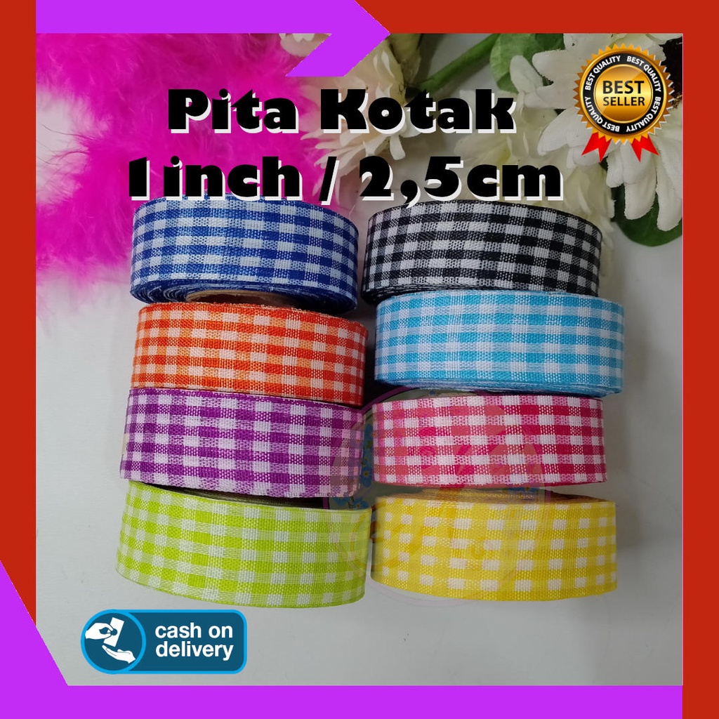 Pita Kain motif Kotak 1 inch / 2,5 cm harga per roll