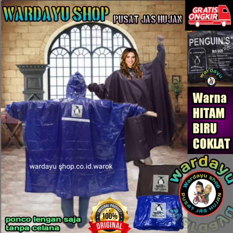 Jas Hujan Ponco Lengan JUMBO BIG SIZE Penguin P 535 Hippo Dewasa Pria Wanita / Penguins Raincoat Poncho Mantel Hujan Pinguin Kelelawar Cewek Cowok Remaja Batman Phonco Tebal Kuat Berkualitas Terbaru Harga Grosir