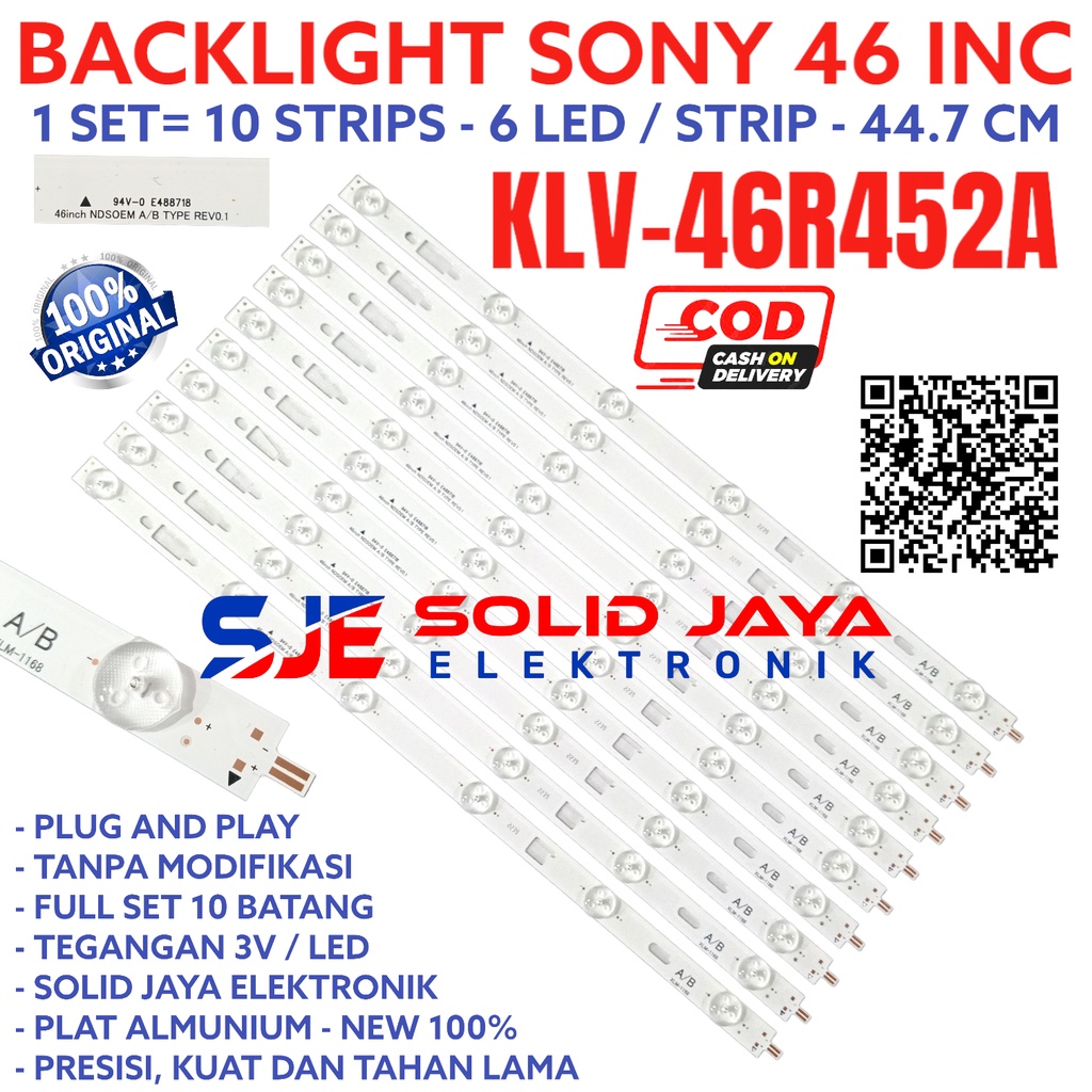 BACKLIGHT TV LED SONY 46 INC KLV 46R452A 46R452 KLV46R452 KLV46R452 LAMPU BL 6K 6LED KLV-46R452 KLV-46R4526 KANCING 3V 46INCH 46IN 46INC 46 INCH