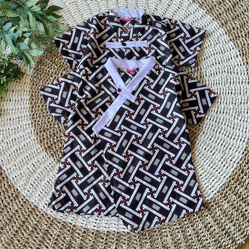 Couple Blus Batik Anak Dan Kemeja Batik Anak Pagaran Kimono Hitam Putih Couple Blus Batik Anak