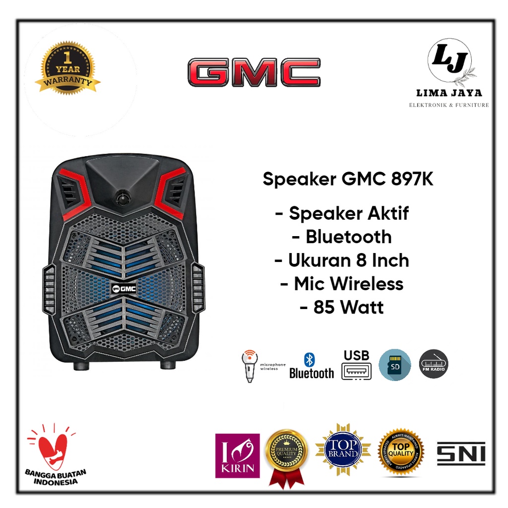 Speaker Portable Bluetooth GMC 897K Ukuran 8 inch Spiker Aktif