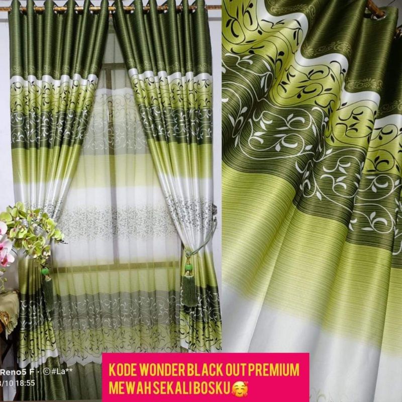 gorden blackout import motif Joss warna hijau kombinasi gorden pintu gorden jendela