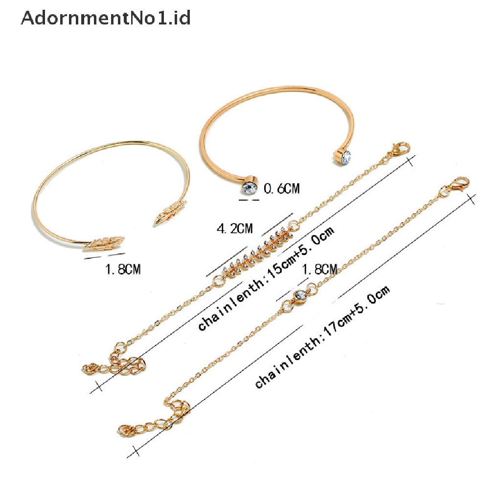 [AdornmentNo1] 4pcs/set Fashion Wanita Geometris Kristal Daun Gelang Adjustable Bangle Jewelry [ID]