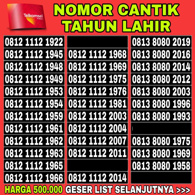 nomor cantik simpati 4g Telkomsel super 1111 8888