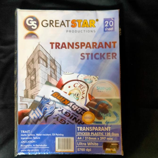 

Stiker transparan A4 Tranparant Sticker A4 merek great star terlaris