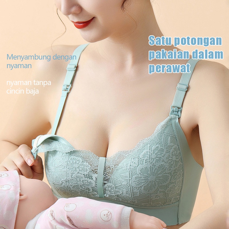 Bra Bh menyusui Depan Gesper Perawatan Pakaian Nirkabel Renda Payudara Holding Anti-Sagging Nursing Bra B1042