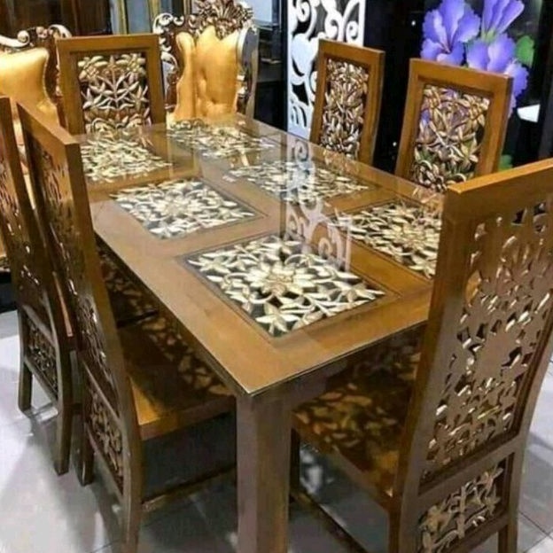 Kursi Makan Kayu Jati Ukir Jepara - Meja Makan 6 Kursi