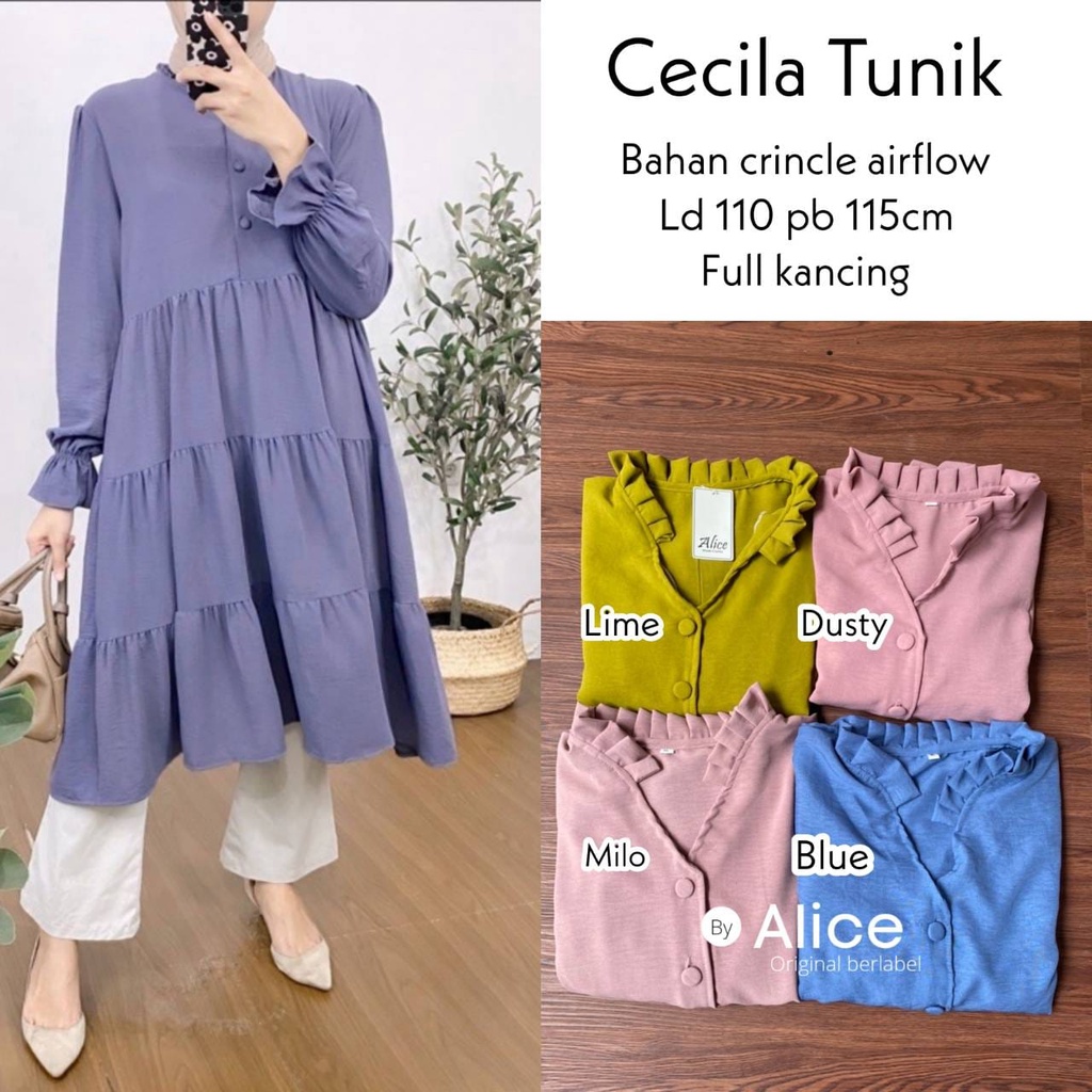 CECILA TUNIK / 25.9 / BLOUSE CRINCLE PREMIUM / LD 110 CM / ALLSIZE JUMBO / FIT TO XXL / ALICE