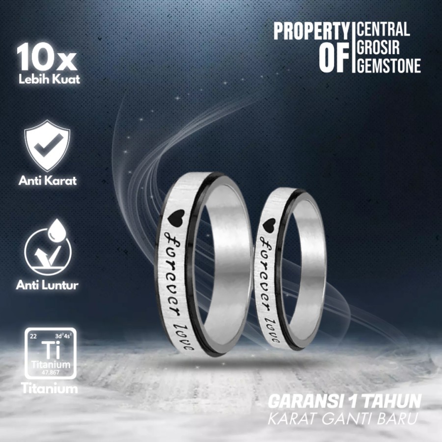 Cincin Couple Love Titanium Silver Diamond