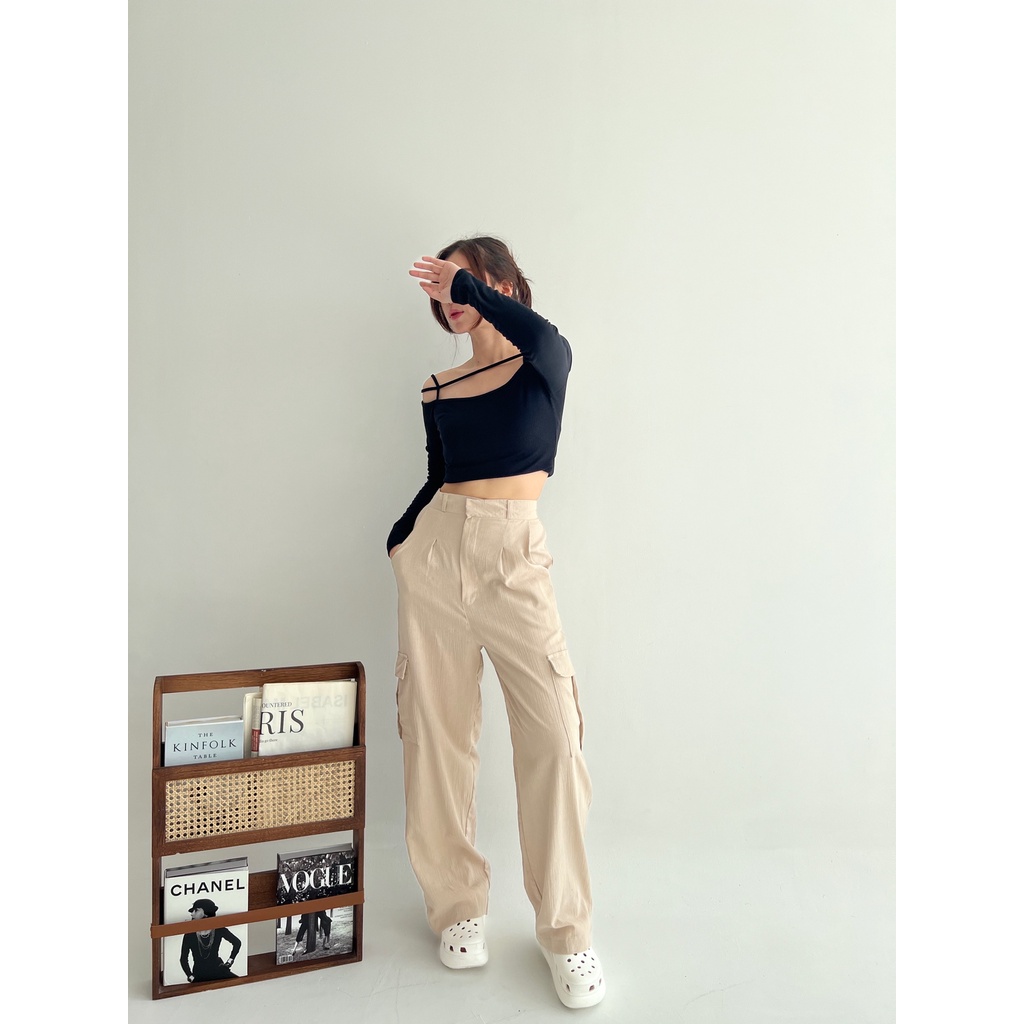 Bella Cargo Pants - Highwaist Loose Cargo - Celana Cargo Wanita - Cargo Polos