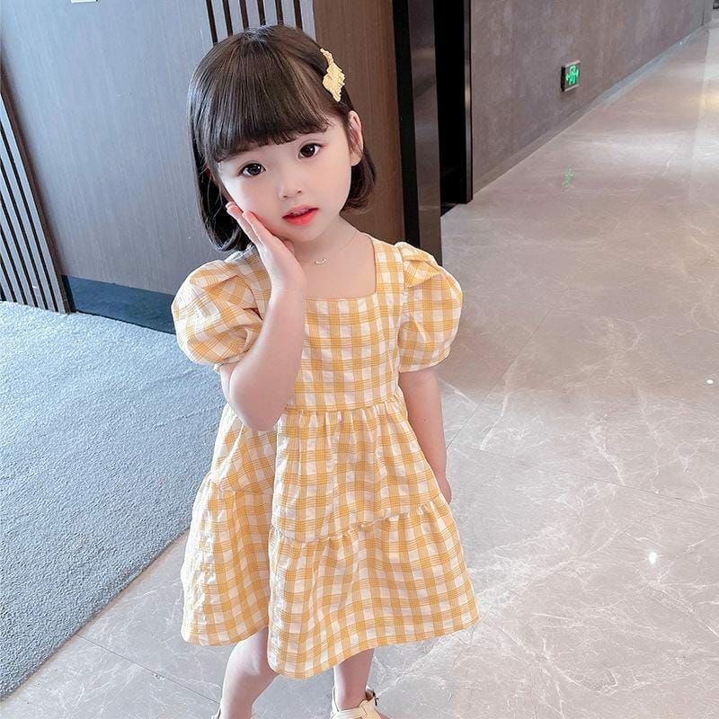 IL - DRESS ANAK PITA RAMPEL KOTAK / DRESS ANAK PEREMPUAN LUCU MOTIF KOTAK TARTAN