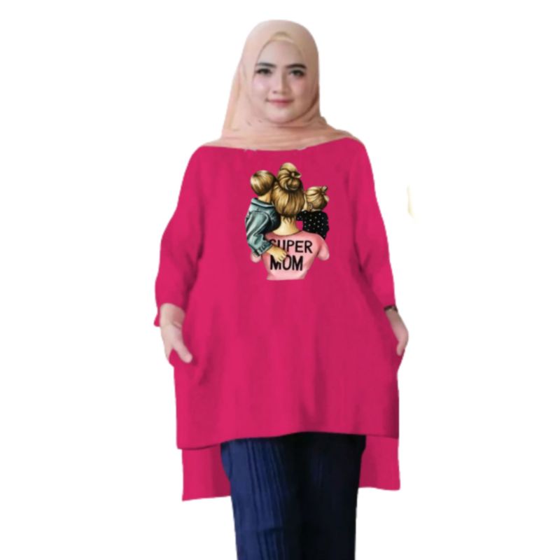 Atasan Baju Tunik Kaos Wanita Oversize LD 130 Cm Terbaru 2023 Viral Gambar DTF Bahan Kaos Babyterry . Atasan Baju Wanita Santai Tunik Wanita Dewasa Cewek Jumbo Kekinian Murah Big Size Super Mom