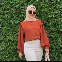 Baju Atasan Wanita Terbaru Kemeja Polos Wanita Moana Blouse Lengan Balon Bahan Crinkle AirFlow