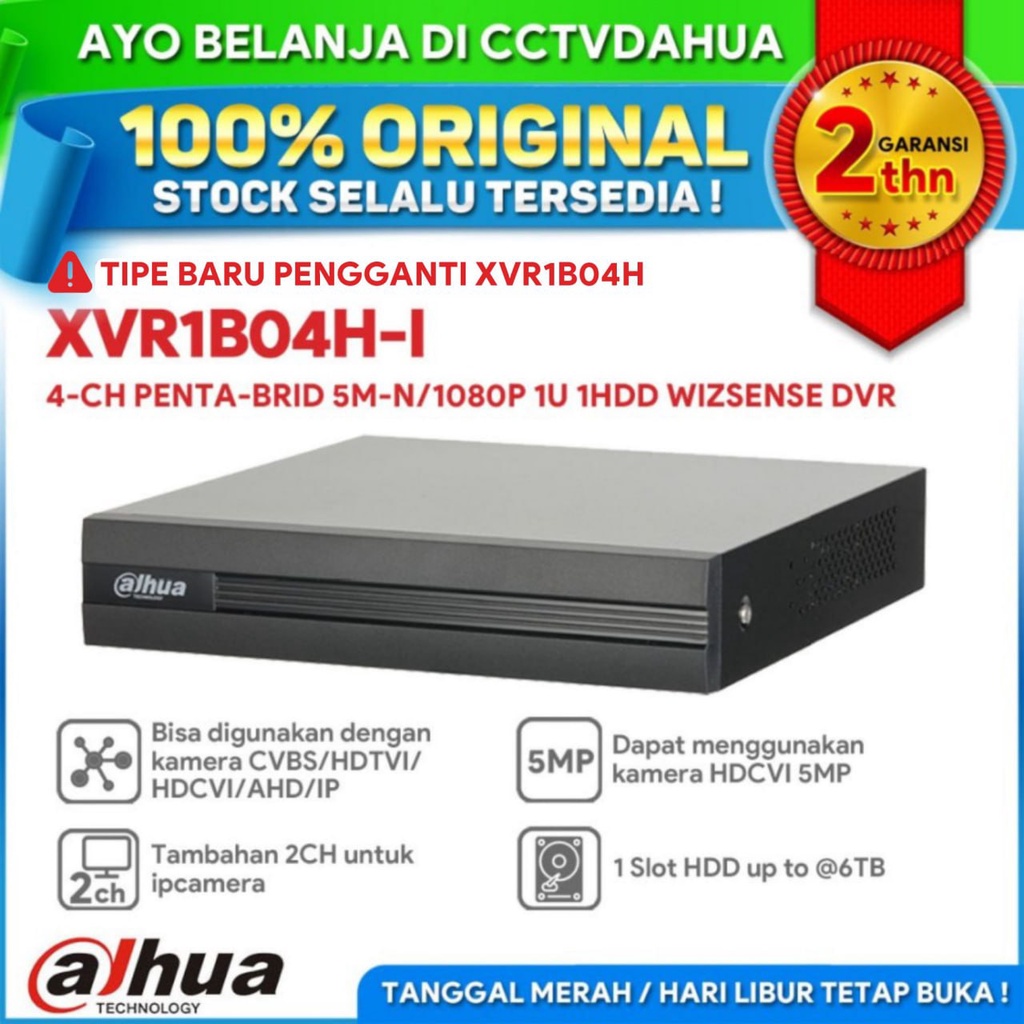 DAHUA XVR1B04H DVR DAHUA 4CH 5M-N XVR DAHUA 5MP N ORIGINAL GARANSI RESMI 2 TAHUN