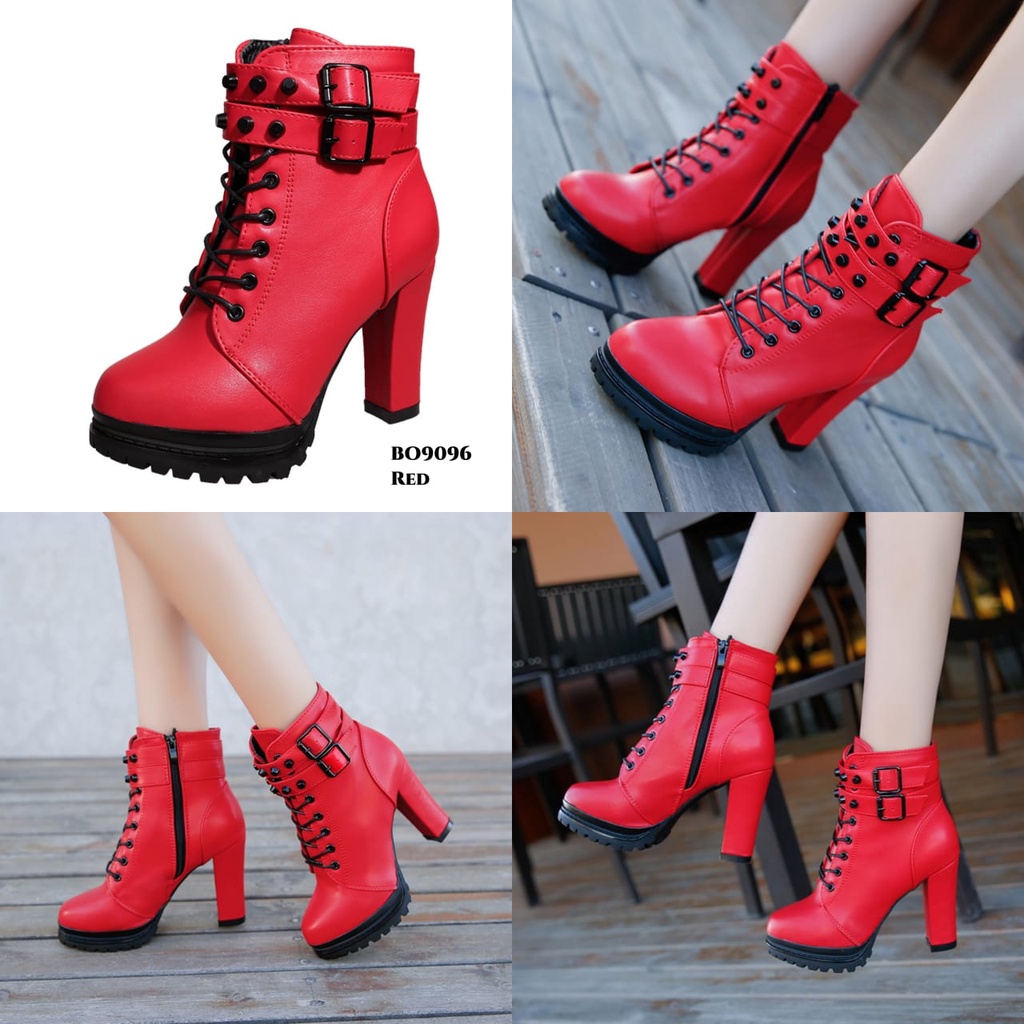 WYN SEPATU BOOTS HIGH BLOCK FASHION KOREA BAHAN KULIT SINTESIS BO9096