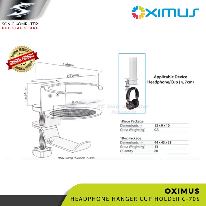 OXIMUS C70S Headphone Hanger Cup Holder Deskmount Jepit Meja