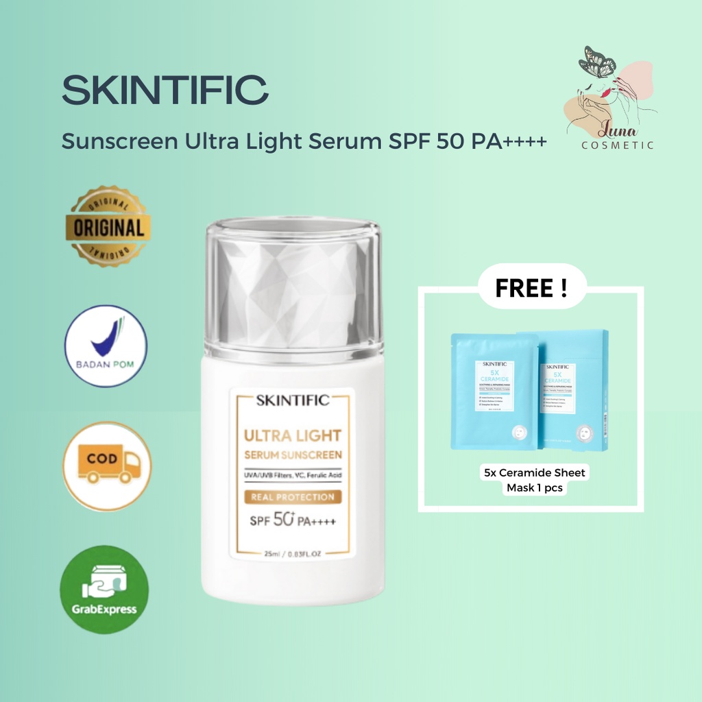 SKINTIFIC Sunscreen Ultra Light Serum SPF50 PA++++ 25ml | SkintificSunscreen [FREE] Skintific Sheet Mask 5xCeramide 1pcs