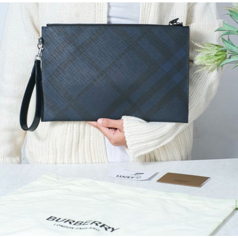 Burberry Classic Clutch In Blue - ORIGINAL 100%