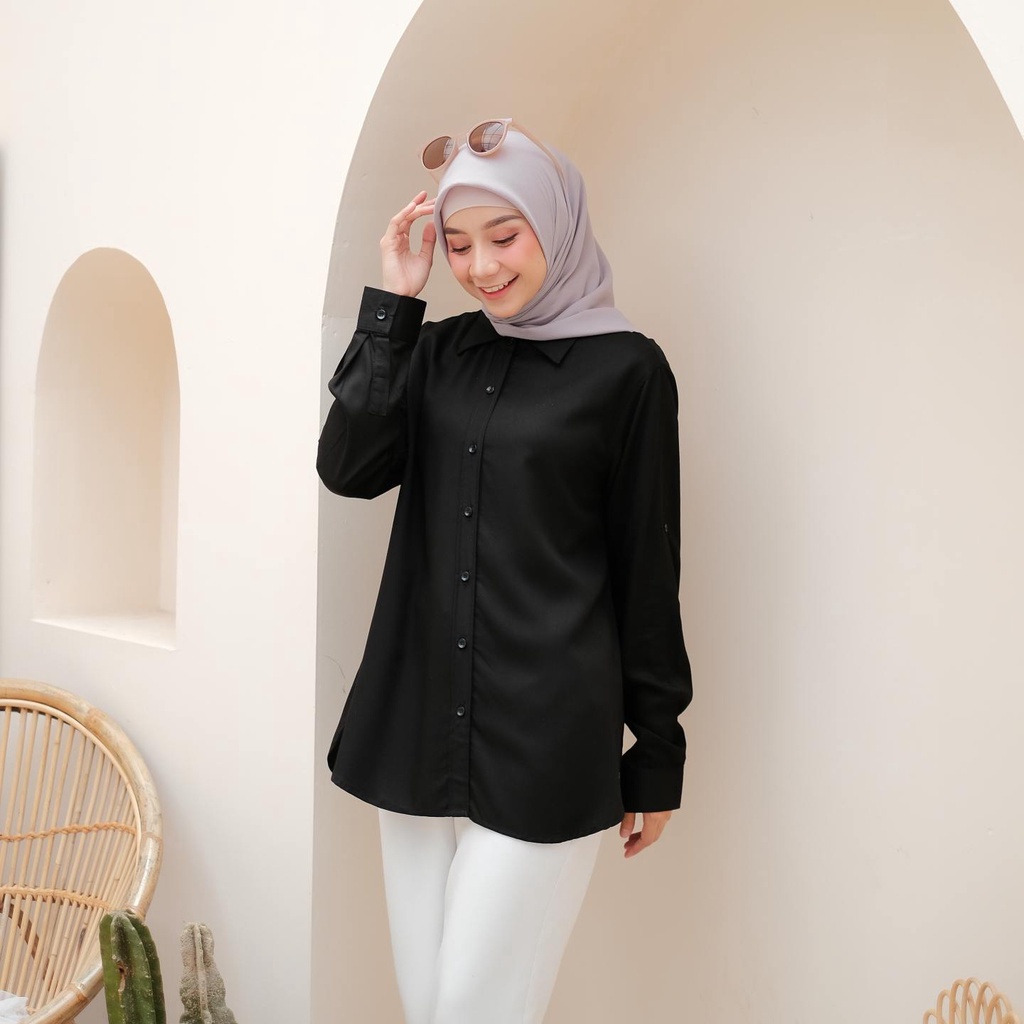 Kemeja wanita Basic lengan panjang bahan Moscrepe - BLOUSE WANITA STRIPE