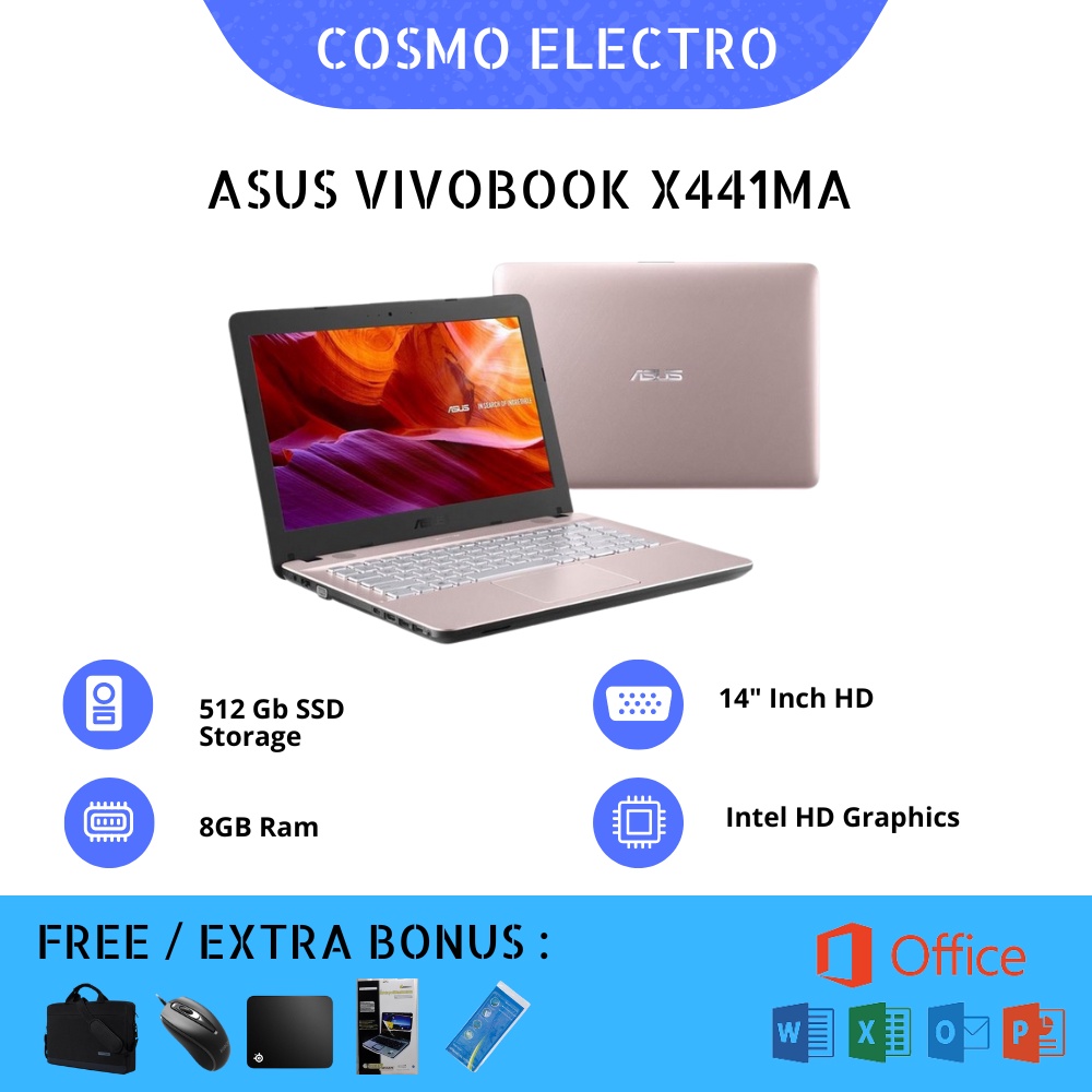 LAPTOP ASUS X441MA INTEL CELERON N4000 (RAM 8GB SSD 512GB) 14"INCH WINDOWS 10 + OFFICE