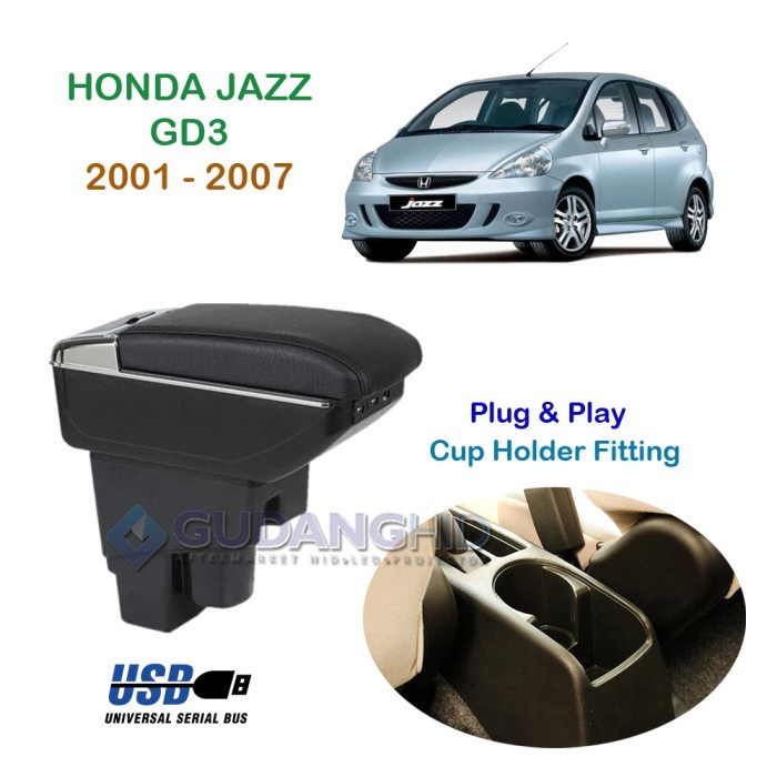 ARMREST MOBIL HONDA JAZZ GD3 2001 - 2007 7 USB PORT CHARGER + LED
