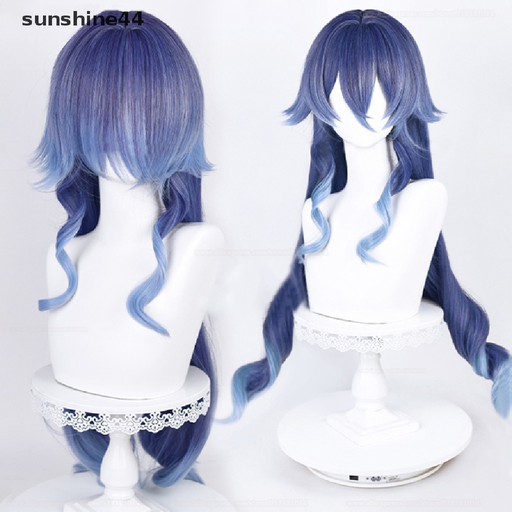 Sunshine Genshin Impact Layla Cosplay Wig Keriting Wig Gradien Biru Wig Cosplay Anime Cosplay Wig Tahan Panas Wig Sintetis Wig Pesta Halloween Prop.