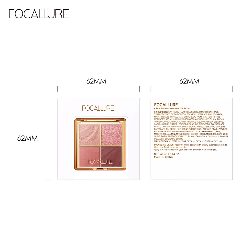 FOCALLURE 4 Pan Eyeshadow Pallette - Shimmer Eyeshadow Palette 4 Shades High Pigment #AmberGold | FA 314