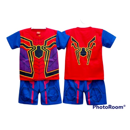 SETELAN BAJU ANAK SPIDERMAN IRON LENGAN PENDEK / BAJU ANAK SPIDERMAN LENGAN PENDEK KE99