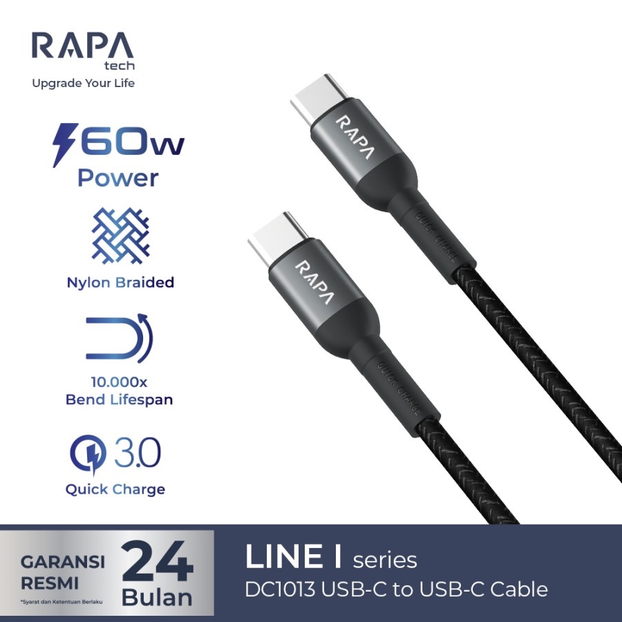 Kabel RAPAtech DC1013 LINE USB Type C to C 60W QC Super Fast Charging